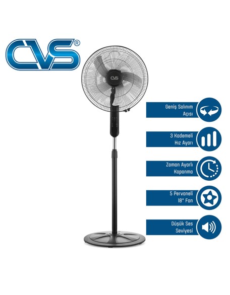 CVS DN-91032 Uzaktan Kumandalı 18” Ayaklı Vantilatör – Sessiz, 3 Kademeli, Zaman Ayarlı Fan CVS DN-91032 Uzaktan Kumandalı 18” Ayaklı Vantilatör – Sessiz, 3 Kademeli, Zaman Ayarlı Fan