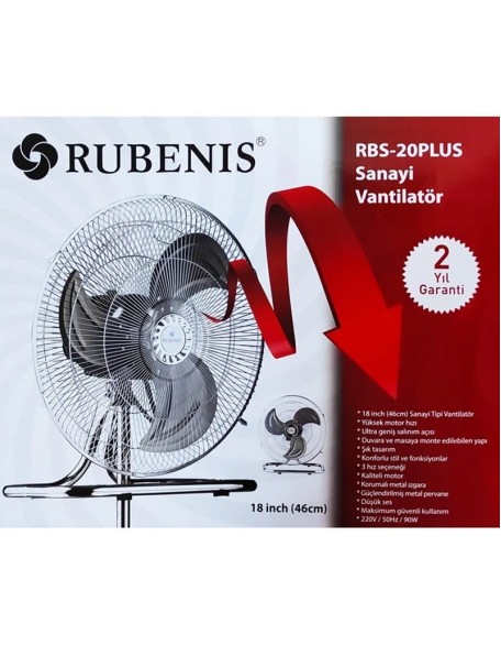Rubenis RBS-20PLUS 18” Sanayi Tipi Vantilatör – 3 Kademeli, Metal Gövdeli, 90W Güç Rubenis RBS-20PLUS 18” Sanayi Tipi Vantilatör – 3 Kademeli, Metal Gövdeli, 90W Güç